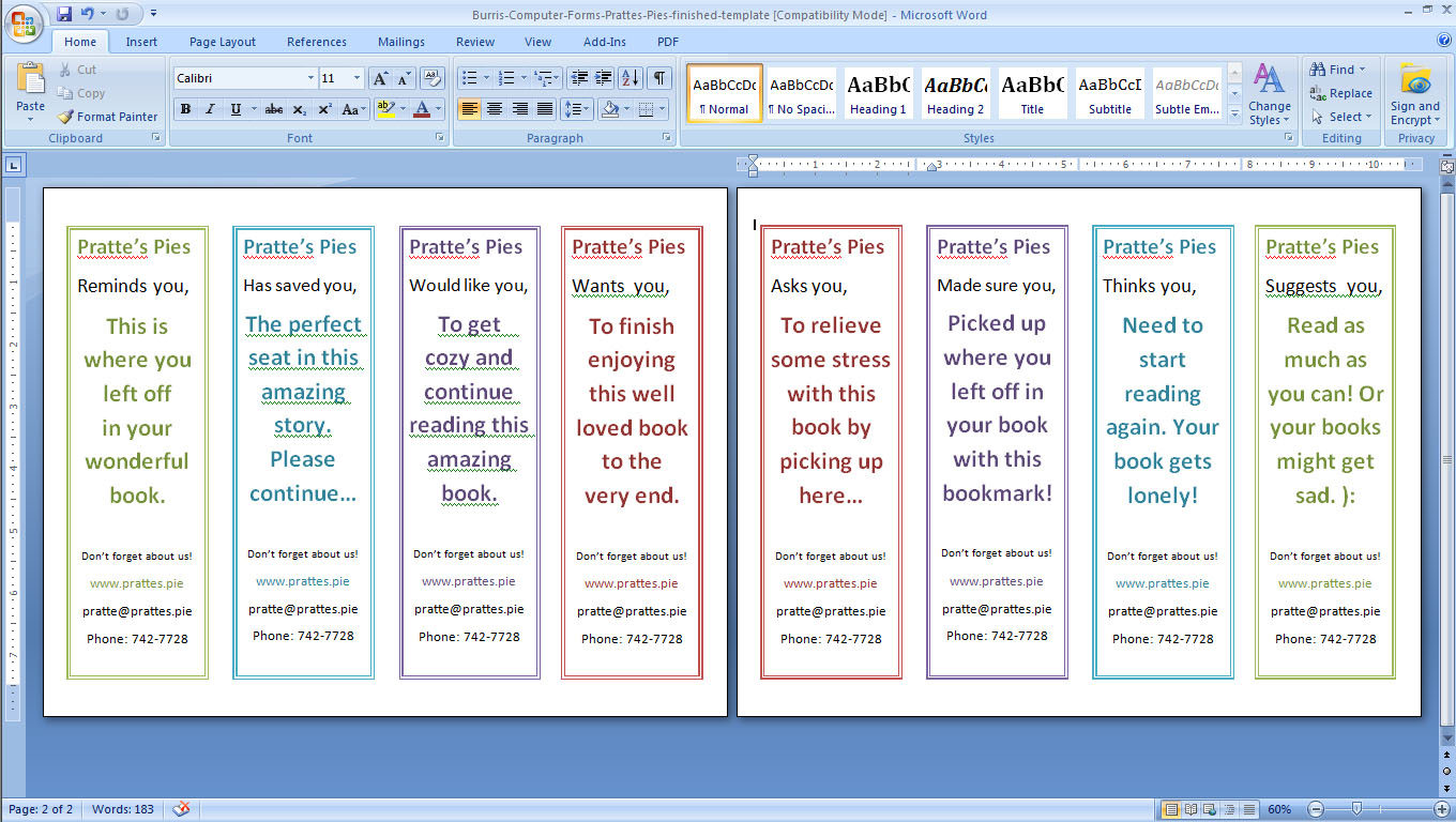 Bookmarks Template Word from pcforms.com